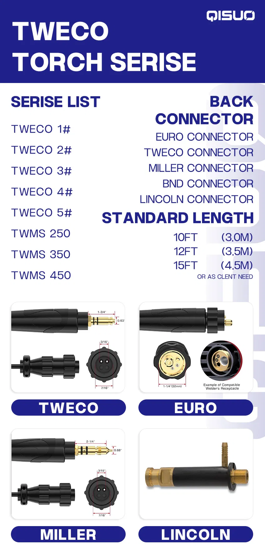 Tweco 3# 300A Copper Welding CO2 Torch with Tweco Connector