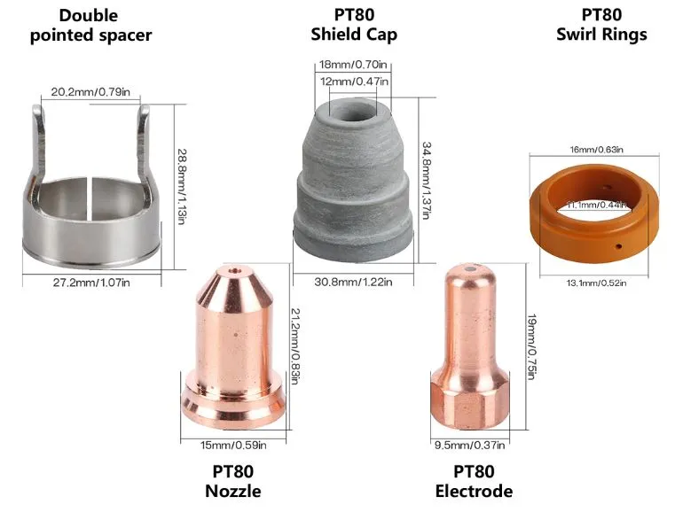 PT80 Plasma Cutting Torch Consumable Nozzle/Tip Electrode Shield Cup Diffuser Swirl Rings for Plasma Torch Ipt 80 PT80
