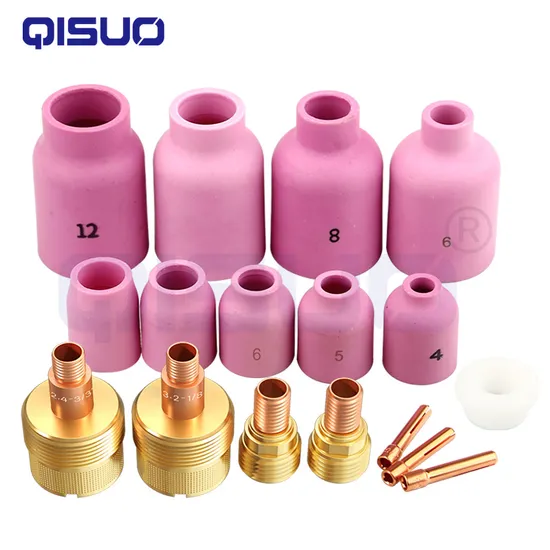 Wp9 TIG Welding Torch Consumable, TIG Torch Gas Diffuser, Ceramic Nozzle with Mesh Screen, Gas Guide